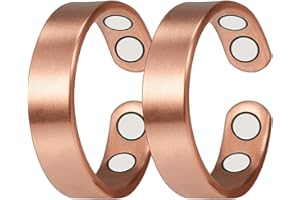 YINOX Lot de 2 bagues en cuivre pur Pour soulager la douleur Avec 4 aimants Reglable Guérison magnétique Cadeau de fête des mères