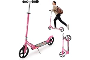 Teamoove Scooter for Kids Ages 8-12 and Adults, 2 Wheel Foldable Kick Scooters w/Height-Adjustable and Anti-Slip Deck, Adult Scooter with Carry Strap