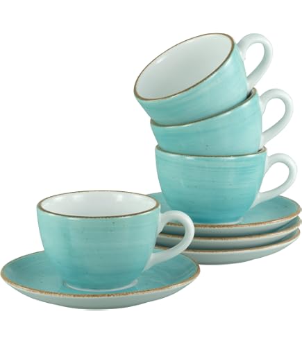 Lot De 6 Tasses à Expresso Lungo En Grès - 21 Cl, Blanc - Passe Lave-vaisselle Et Micro-ondes - Fabriqué Au Portugal