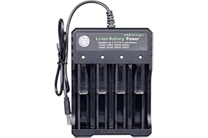 JJN 18650 Battery Charger, Universal Smart LED Display Charger for 3.7V Li-ion Rechargeable 26650 21700 18350 17670 17500 16340(RCR123) 14500, Ni-MH Ni-CD AA AAA Batteries(4 Slots), Black