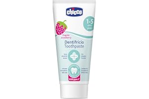 Chicco Dentifricio Bambini alla Fragola Delicato sui Dentini, Bassa Abrasività, con Fluoro e Xilitolo, Senza Conservanti, Contrasta la Formazione delle Carie e Rimuove la Placca - 50 ml, 1+ Anni
