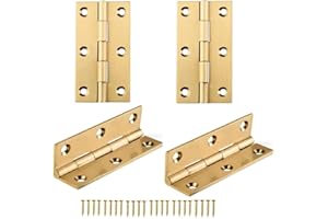HEUSKAY 4 szt., zawiasy doczołowe z litego mosiądzu, wysokiej klasy mosiężne zawiasy drzwiowe, składane zawiasy doczołowe do szafek meblowych ze śrubami mocującymi zawiasy, złoty, 6 cm