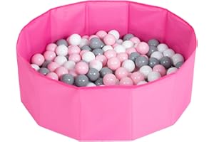 Petsona Foldable Dogs Pool With Balls, Dry Pets Foam Ball Pit, Soft Paddling Pool, Pink:White/Grey/Powderpink