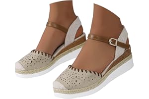 VBEDKDEB Keilabsatz Schuhe Damen Elegant Bequeme Plateau Espadrilles Leinensandalen Vorne Geschlossen Rutschfeste Verstellbaren Riemen Spangen Sandalen 2025 Sommer Lässige Reise Sandaletten