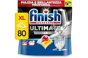 Finish Ultimate Infinity Shine Pastiglie Lavastoviglie, 80 Capsule Lavastoviglie al Limone, Pastiglie per Lavastoviglie contro lo Sporco e i Residui Incrostati