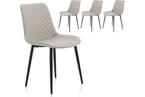 MSOBAIW Mid Century Modern Dining Chairs Set of 4, Beige Upholstered Faux Leather Kitchen Chairs With Metal Legs For Dining & Living Room