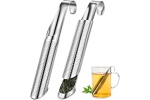 Vicloon Filtri e Colini da Tè, 2 Pezzi Filtro per Tè in Acciaio Inox 304, Infusore da tè a Forma di Pipa, Filtro Indossabile con Coperchio Steeper, Infusore tè ​per Tutte le Tazze