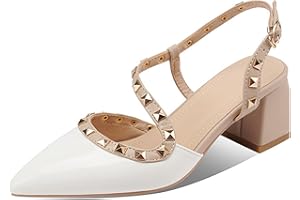 EXECAB Décolleté con borchie per donna Sandali con tacco sexy a punta chiusa Tacco grosso Slingback Tacco basso a blocchi Pompa da sposa con cinturino