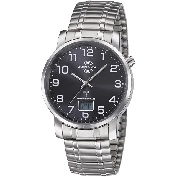 Master Time MTGA-10306-12M Orologio Da Uomo Radiocontrollato, Cinturino In Acciaio Inox, Quadrante Con Numeri Arabi E Datario Digitale