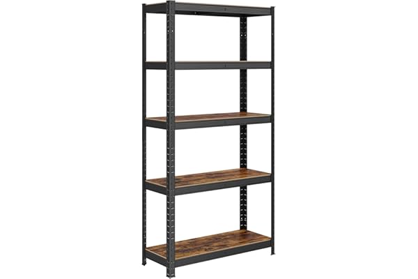 SONGMICS Étagère de Rangement à 5 Niveaux, 30 x 75 x 150 cm, Capacité 650 kg, Planches Réglables, Style Industriel, pour Cuisine, Salon, Marron Rustique et Noir GLR030B01