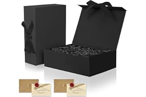 IDYLLIC 2Pcs BoîTe Cadeau avec Cartes de Voeux Kit,Couvercle MagnéTique Cadeau Rectangulaire Boîte Décorative,BoîTe Cadeau Vide Pliable,Bowknot Boite Cadeau Pour Anniversaire Emballage Cadeau