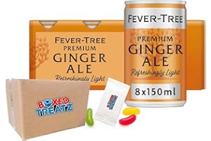 Fever Tree Refreshingly Premium Tonic Water 8x150ml Assorted Flavours Indian Tonic Water Aromatic Tonic Water Ginger Ale Cans Boxed Treatz (Light Ginger Ale Cans 8X150ml)