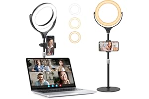 EVERSHOP Ring Light with Stand & Phone Holder, 7" Desk Ring Light for Laptop/Computer/Webcam/Phone/Monitor, Halo Light for Video Conferencing, Video Calls, Zoom Meeting, Live Streaming, Makeup, YouTube, TikTok