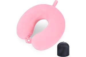 WENGX Travel Pillow Neck Pillow Memory Foam Travel Pillows Head Support Cushion for Airplane Train Car Office Travel Essential Flight Pillows for a Long Hauls Sleeping Rest (Pink)