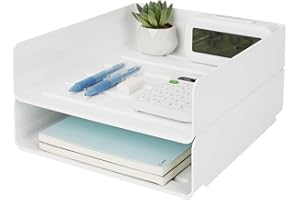 Otauoaea 2 Pezzi Vaschetta Porta Documenti Ufficio Impilabile, Organizzatore Scrivania Bianco in PET, Vassoio Porta Documenti A4, Organizer Scrivania per Libri Documenti Fogli Riviste