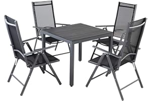 ‎CASARIA Casaria® Gartenmöbel Set 4 Stühle mit WPC Tisch 80x80cm Aluminium Sicherheitsglas Wetterfest Klappbar Modern Terrasse Balkon Möbel Sitzgruppe Garnitur Bern
