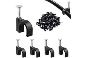 HMSENG 100PCS Round Cable Clips, 9MM Cable Nail Clips,Wire Tidy Clips, Durable Cable Wall Clips for Organizing Ethernet, USB Cable, Phone Line and TV Line-Black