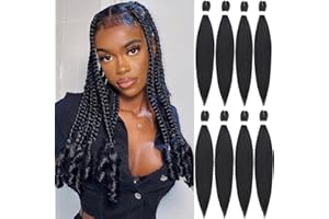 Leeven 8 Packs Black Pre Stretched Braiding Hair 26 Pouces Synthetic EZ Braiding Coi Leray Braids Yaki Texture Pre Stretched Hair for Knotless Braids / 1B#