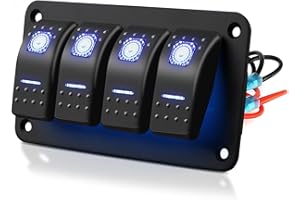 EEEKit 4 Gang Rocker Switch Panel, 5 Pin On-Off Toggle Switches with Blue LED Light for 12V/24V Vehicles Marine Boat