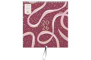 Busy B - Grand calendrier mural familial 2026 - Calendrier mensuel pour familles actives avec 5 colonnes et pochettes de rangement avec des autocollants à code couleur pour - 23.5 x 25.5cm - Bordeaux
