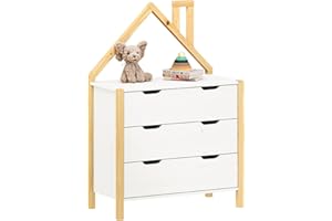 IDIMEX Cassettiera ELANO a forma di casa – bianco in legno di pino massiccio, 3 cassetti grandi, per cameretta dei bambini, armadio, cassettiera