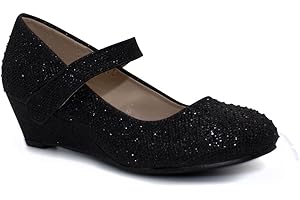 KOLLACHE Girls Party Bridesmaid Glitter Diamante Wedding Wedge Heel Court Shoes