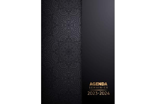 Agenda semainier 2023 2024: Grand format A4 | Planificateur hebdomadaire 18 mois, 1 semaine sur 2 pages avec heure (juin 2023 à décembre 2024) | Français | Mandala Noir Or
