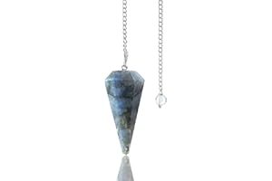 ‎CROCON Crocon Labradorite Healing Crystal Pendulum for Dowsing Divination 6 Faceted Pointed Healing Reiki Quartz Witch Wicca Dowsing Balancing Spiritual Gemstone Point Pendant Pendulums
