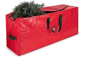 Abnaok Christmas Tree Storage Bag Heavy Duty 600D Oxford Christmas Tree Storage Box Fits Up To 8Ft Tree,Christmas Storage Container Xmas Tree Bag With Reinforced Handles & Zipper (Red 165x38x76cm)