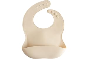 mushie Bavoir Bébé en Silicone | Bavoirs Imperméables Réglables | Bavoirs Faciles à Essuyer | 4 Tailles Réglables Avec Poches Avant Profondes | 100% Sans BPA et Phtalate