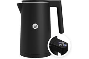 Balter Edelstahl Wasserkocher mit Temperatureinstellung, 40°C-100°C, Doppelwand, BPA frei, 1,7L, Schwarz, WK-5-Touch