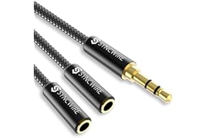 ‎SYNCWIRE Syncwire Audio Y Splitter Kabel - 23cm- 3,5mm Male auf 2X Female Nylon Kopfhörer Doppelstecker für Apple, Samsung, Smartphone, Kopfhörer, Lautsprecher, Mikrofon & Mehr - Schwarz