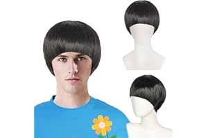 FOUNSHO Peluca de Negro para Hombre Mujer, Corta Postizo Peluca de Hombre, Pelucas de Chico de Banda, Años 60 70 80 Pelucas de Disco de Punk Rock para Fiesta Halloween Cosplay (Negro)