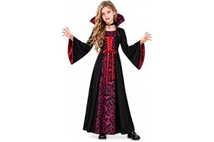 Clundoo Vampyrklänning, vampyrdräkt, flicka, halloweenkostym, med halsband och hårnål, gotisk vampyrflicka, prinsessdrottning, kostym för halloween, karneval, fest, cosplay