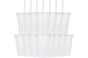 Yisituo Kinderbecher mit Deckel und Strohhalm, 15 Stück Plastikbecher, Trinkbecher Kinder für Partys, Camping, Travel (15, Transparent)