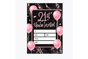 Kirsten McMillan 32 Black Pink Balloons Party Invites - Age 21 Party Invitations Adult - A6 Birthday Party Invitations with Envelopes – Designed and Printed in the UK