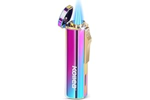 Kollea Triple Jet Lighter, Butane Refillable Windproof Lighter, Rainbow Pocket Lighter with Adjustable Flame, Great Gift for Men for Birthday, Christmas (Butane Gas Not Included)