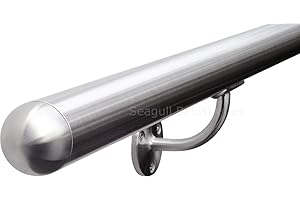 Seagull Balustrades Stainless Steel Stair Handrail - Pre-Assembled, 320-Grit Satin Brushed Polished - Select Length - Classic Domed Ends - Made in UK