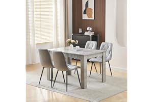 HOMULLEL 120cm Glossing Dining Table and 4 Chairs, 4 Seater Kitchen Table and Chairs Set for Space Saving, Compact Dining Room Set for 4, 120x80 cm, Wooden, Beton Grey (4 Seaters, Velvet Diamond Grey#5)