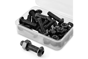 MINHER (15 juegos) M8 x 20 mm Tornillo de cabeza curvada con hexagonal y tuercas Rosca completa de acero al carbono 10,9 (negro)