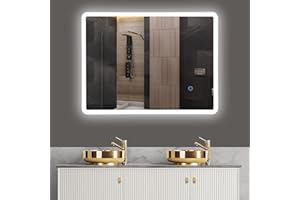 baklon GuWet Specchio da Bagno Rettangolare,Specchio da Parete a LED 80x60cm, Specchio Per Bagno Interruttore Touch Funzione,con Dimmerabile,Bianco Caldo/Bianco Freddo/Neutro, 3000-6500K,