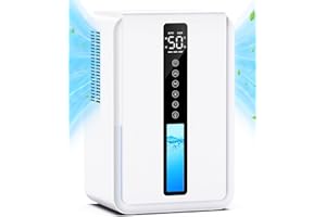 JERVAMNI Deshumidificateur d air Electrique - 2500ml Déshumidificateur pour la Maison, 2 Modes et 3 Niveaux, 48h Minuterie, Arrêt automatique et Dégivrage Automatique, avec LCD Écran et Lumières Colorées