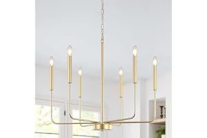 ‎ASHUAQI ASHUAQI Chandelier Gold, 6 Bulbs, Modern Living Room Lamp, Classic Candle Chandelier, Vintage, E14 Socket, Pendant Light, Dining Table, Hanging Lamp for Living Room, Bedroom, Kitchen, Dining Room,
