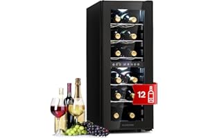 Klarstein Weinkühlschrank Freistehend, Kleiner Getränkekühlschrank Schmal, 2 Zonen Weinkühlschrank mit Glastür, Indoor/Outdoor Beersafe, Kühlschrank Klein mit UV-Schutz, 5-18°C, 12 Flaschen