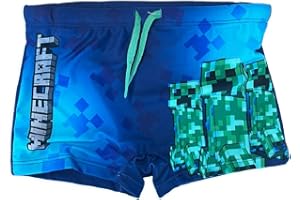 Fashion UK Costume Minecraft officiel Modèle 3 Creeper Boxer Mer Polyester. Short de mer pour enfant garçon (bleu clair)