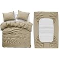 BedLooms 4 Piece Double Bedding Set Beige Duvet Cover Sets Fitted Sheet with Pilow cases Double Duvet Set Soft and Fade Resistant Brushed Microfiber Bedding Quilt Cover Set