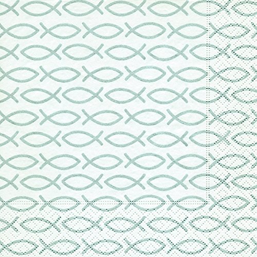 20 Stück Serviette 33x33 cm Religion Fische grau Konfirmation Kommunion Taufe