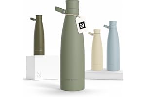 LARS NYSØM Botella de Acero Inoxidable | Botella aislada 1l | Cantimplora de 1 litro a prueba de fugas para deportes, bicicleta, perro (Sage Green, 1000ml)