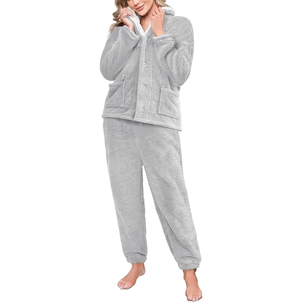 Niwicee Pyjama Chaud En Polaire Pour Femme - 2 Pièces - Haut