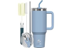 BIGRD Kubek podróżny ze słomką, kubek termiczny, podwójna ścianka, próżniowa, szczelna, z uchwytem i słomką, przenośny, samochodowy, na zimno i ciepło, niebieski (Smog Blue)